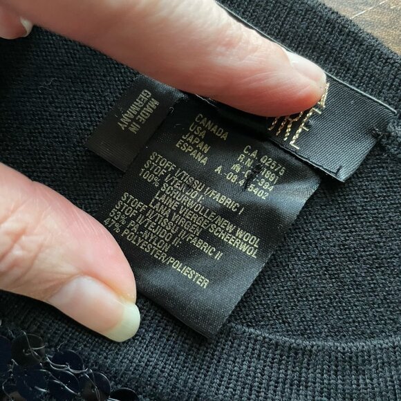 Vintage 90s Escada Couture Womens Sweater Sz 36 Small Black Wool Sequin Lace - Picture 10 of 10